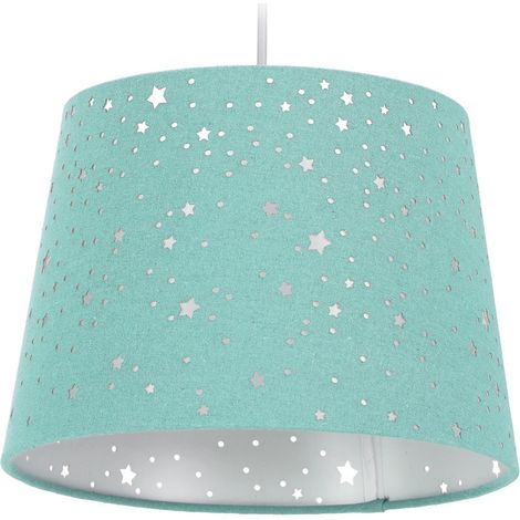 Lampe à suspension abat-jour rond décoratif enfants 122 x 27 cm ambiance étoilée en tissu vert (1/5)