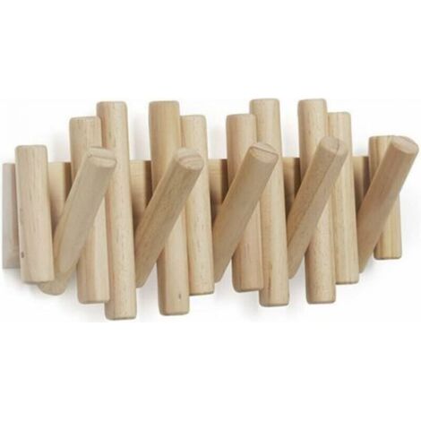 Wandhaken mit 5 Haken, aus Naturholz, 37,1x16,5x4,4 cm