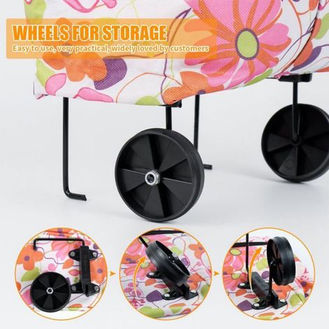 Chariot course caddy roulette pliable - 1, 2-en-1 rose motif fleuri shopping voyage camping sac - Rose Aucuneary (1/5)