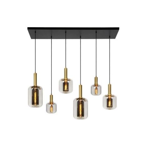 Lampadario moderno ottone vetro fumé 6xE27 Joanet Lucide