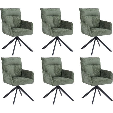 Home Deluxe Sedia da pranzo con braccioli ALUNA Chenille - Set di 6 Verde (1/5)