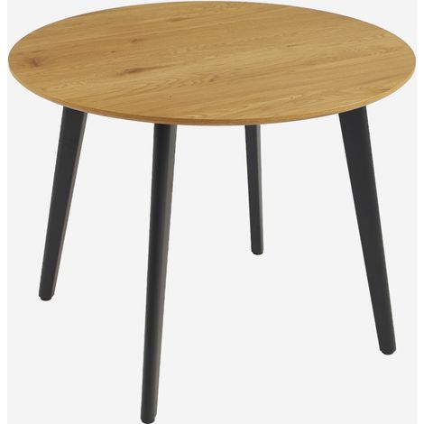 Tavolo da pranzo rotondo effetto legno con gambe in metallo nero 4 posti