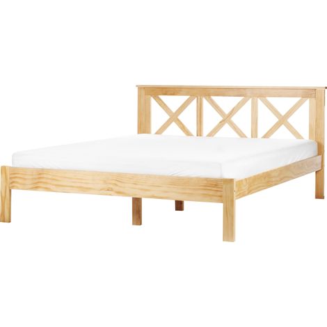 Cama con somier de listones moderno cabecero de madera clara 160 x 200 cm Tannay