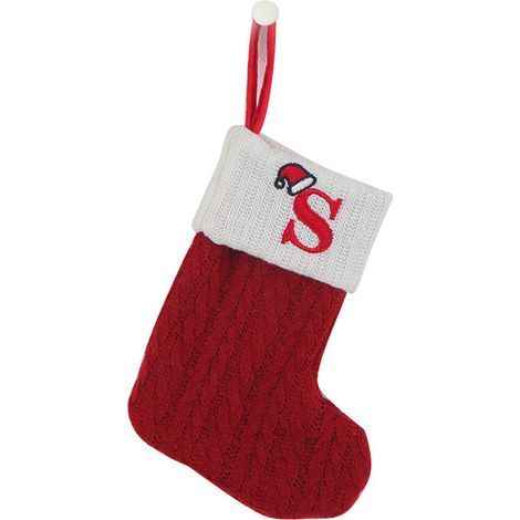 Chaussette de Noël classique brodée alphabet S, sachet cadeau en tricot polyester à suspendre au sapin - Rouge (1/5)
