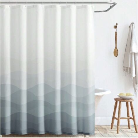 QORVA-Rideau de douche ombré motif vagues océaniques, tissu imperméable gris pour salle de bain, motif dégradé de couleurs, décoration nautique côtière et plage avec 12 crochets, 180 x 180 cm