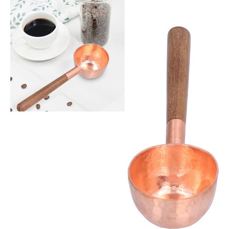 [Cuchara medidora] Cuchara medidora de café de cobre de 10 g con mango de madera compuesta para medir café, té, azúcar, especias, para el hogar, bar y cafetería. (1/5)