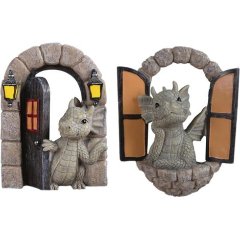 2 pièces Ornements Dragon Résine Décoration Murale Jardin Résistante Aux Intempéries pour Cour Patio Extérieur (1/5)