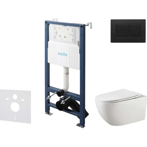 kielle Genesis New - Conjunto de instalación empotrada, inodoro Gaia Rimless, asiento soft-close y pulsador Gemini New III, negro mate 30528SS18 (1/5)