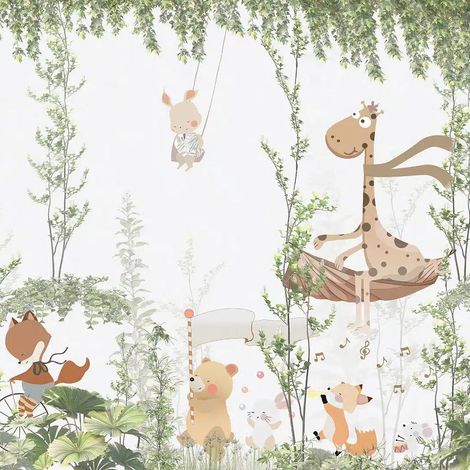 papier peint panoramique animaux vert et blanc - Sanders & Sanders (1/5)