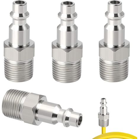 4 Pièces Compresses pour Raccord Tuyau d'Arrosage 1/4" Mâle, Embout Compresseur Air Tuyaux d'Air Comprimé,Raccord Rapide Comprimé,Raccords Pneumatiques Américains en Laiton - (1/5)