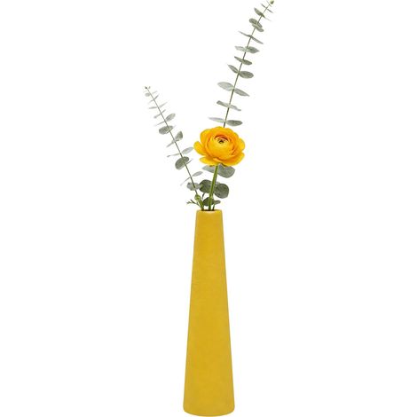Petit vase en céramique jaune de 21,6 cm avec ouverture étroite (1/5)
