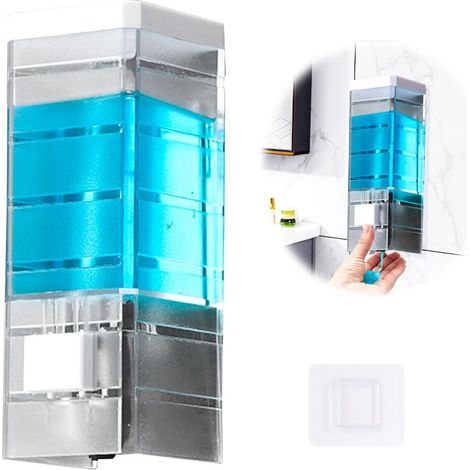 Distributeur Savon Mural,Distributeur Savon Mural sans Percage,Distributeur de Savon Mural pour Douche Shampoing, Gel Douche, DéSinfectant,Distributeur Gel Douche RéUtilisable,Soap Dispenser