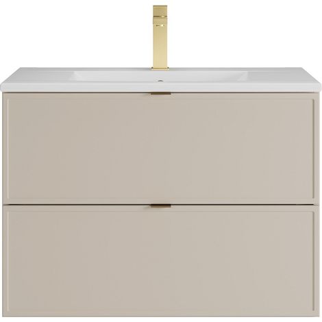Mobile bagno sospeso con lavabo da incasso e rubinetto Beige 80 cm - ONDIL (1/4)
