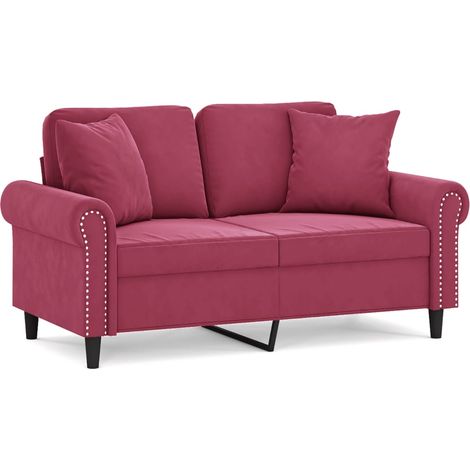 Canapé 2 places,Sofa pour Salon,Banquette avec oreillers bordeaux 120 cm velours CFW714168 (1/5)