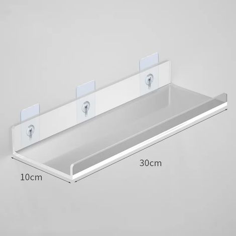 (U-30x10cm)1 étagère de rangement murale en acrylique transparent, support flottant pour livres, maquillage, présentoir pour salle de bain et cuisine (1/5)