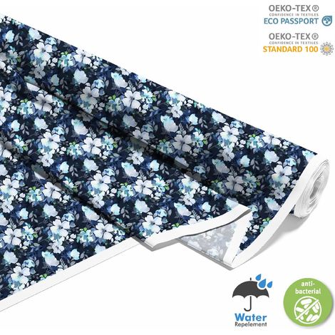 Outdoor dekostoffe oxford - Motiv Blumen auf blauem Hintergrund I DX175 (1/5)