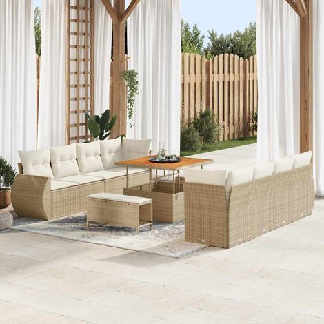 Gartensofa-set mit Kissen mit Speicher 11 pcs Beige Poly-Rattan (1/5)