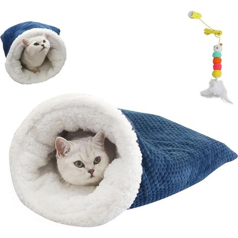Sac de couchage d'intérieur pour chat - un lit d'hiver confortable, une couverture chaude, douce, moelleuse et lavable (A)