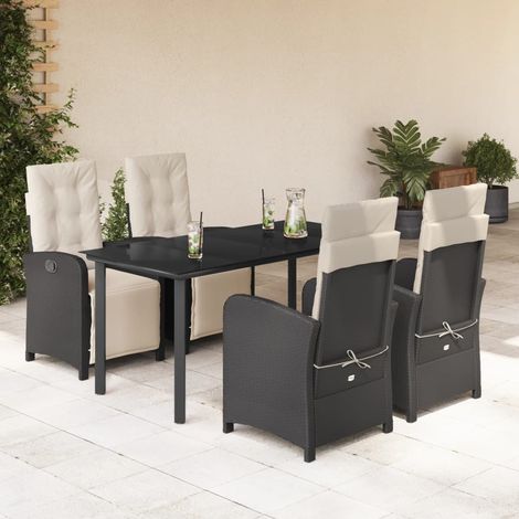 Set de muebles jardín 5 pzas con cojines ratán sintético negro vidaXL (1/5)