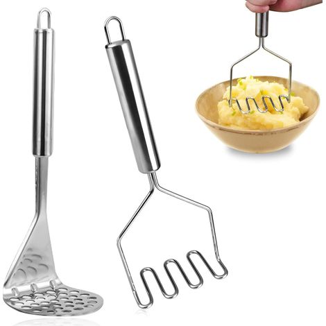 Set mit 2 manuellen Kartoffelstampfern aus Edelstahl, Passiermühle für Kartoffel- und Gemüsepüree, spülmaschinenfest (1/5)