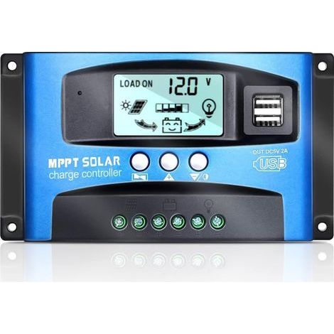 30A Contrôleur de charge solaire MPPT, 12 V/24 V,avec surveillance automatique de la mise au point Régulateur de panneau solaire avec écran LCD, Double port USB (1/5)