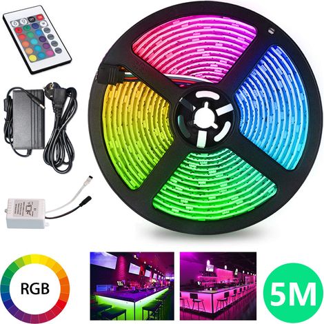 Jiubiaz 5m ruban LED interieur, guirlande lumineuse auto-adhésive, dimmable, 150 LEDs, changements de couleurs, livré avec télécommande à 24 touches (1/5)