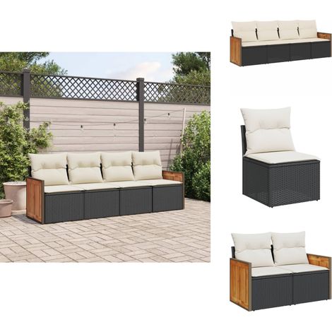 The Living Store Salon de jardin 4 pcs avec coussins noir résine tressée - Canapé jardin (1/5)