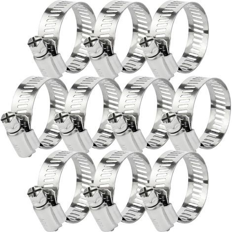 Set di 10 fascette stringitubo regolabili in acciaio inox con testa a croce, da 6 a 12 mm. (1/5)
