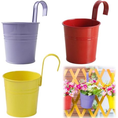 Vasi da fiori, fioriere per erbe aromatiche, vasche da giardino in ferro, vasi da fiori sospesi, vasi da fiori per recinzione con foro di drenaggio, ganci decorativi rimovibili (1/5)