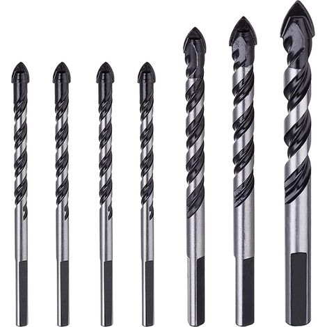 Juego de 7 brocas de carburo de tungsteno para mampostería, adecuadas para azulejos de cerámica, hormigón, paredes de ladrillo, vidrio, espejos, plástico, mampostería y madera (6, 6, 6, (1/5)