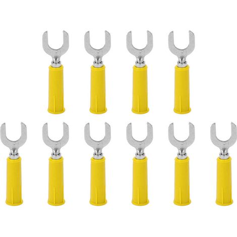 10 pièces Embouts Fourche Banane Connecteurs Fils Laiton PVC 4mm/0.2in Trou 8mm/0.3in Type U Jaune pour Câbles Électriques (1/5)