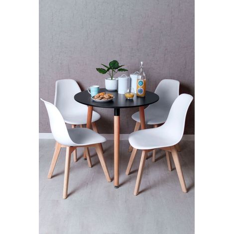 Conjuntos de mesa y sillas - Conjunto Mesa Tower Redonda 80 cm Negra y Pack 4 Sillas Kelen - Blanco (1/5)