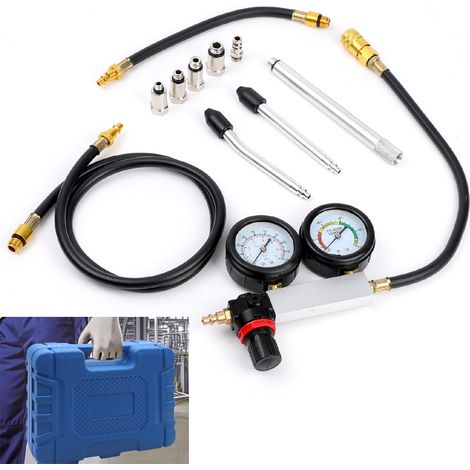 Kit de Testeur de fuite de cylindre - avec tuyau de pression 120 cm, manomètre, adaptateurs M10 M12 M14 et M18 - pour la détection des fuites de cylindre des moteurs à essence (1/5)