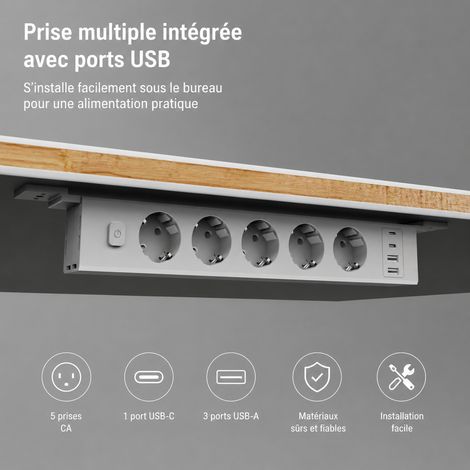 Multiprise de bureau encastrable XO5 blanc avec 5 prises AC et ports USB charge rapide xo5 5ac réf 7948 – Livraison gratuite