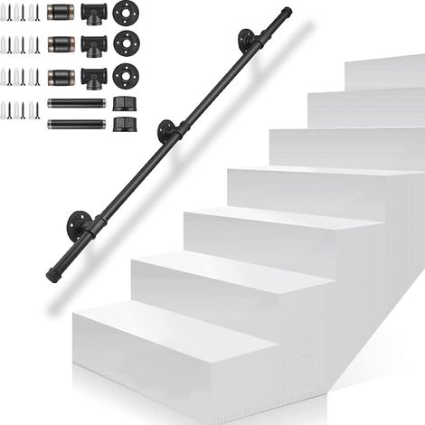 Rampe Escalier,200cm Main Courante pour Escalier Exterieur Galvanisation Antidérapante Poignee Rambarde de Securite Support Mural pour Appartements Lofts Balcons Jardins (1/5)