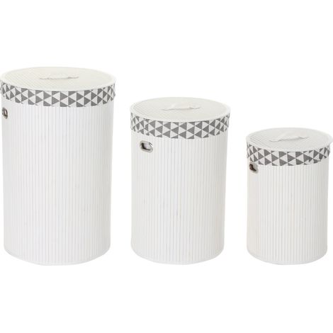 Korb für schmutzige Wäsche DKD Home Decor Weiß Satz Polyester Bambus (38 x 38 x 60 cm) (3 Stücke) (1/4)