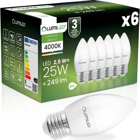 6x LED-Lampe E27 Kerzenfassung B35 2,5 W = 25 W 249 lm 4000 K Neutralweiß 180° Abstrahlwinkel