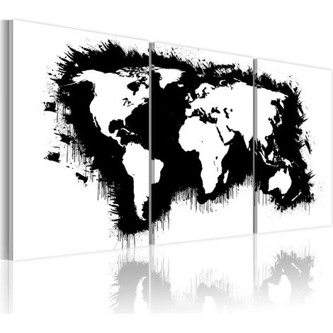 Tableau Imprimé "Carte du Monde en Noir & Blanc" 30 x 60 cm (1/2)