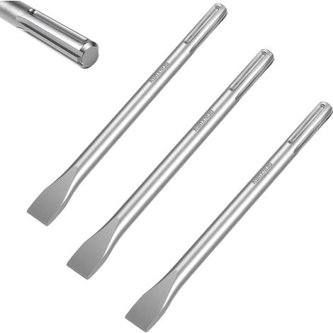 Burin Plat 3 Pièces, Acier 40CR, Outil pour Marteau Perforateur avec Long Manche, pour Travaux de Coupe et Rainurage dans Béton et Maçonnerie (1/5)