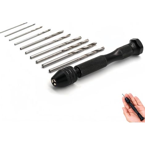 Mini Perceuse à Main Noire avec 10 Forets Bois et Métal 0.5-2.0mm pour Modélisme et Travail de Précision Ensemble de Perçage Manuel pour Maquettes et DIY (1/5)