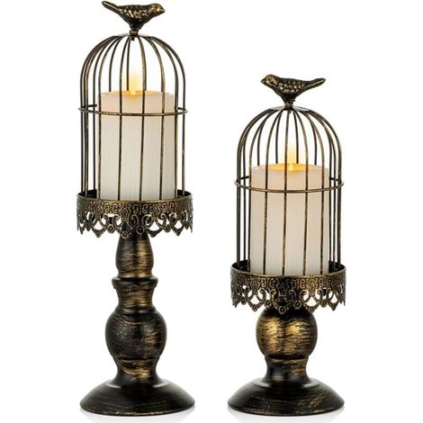 Bougeoir Chandelier à Cage à Oiseaux Vintage Decoration Mariage Chandeliers Bougoire Décoratifs pour Tables de Mariage, Shabby Chic Ornements pour Chandeliers Sculptés en Fer Forgé Noel, Noir S+L
