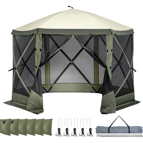 Mophorn – Tente pop-up 10 x 10 pieds – Abri solaire 6 côtés avec 6 panneaux coupe-vent – Tissu Oxford 300D – Installation rapide