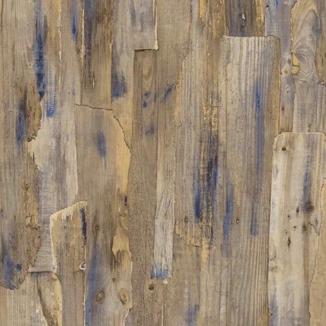 Ciara Vinyl Faux Wood Textured Wallpaper Beige Grey Blue Rustic Plank Effect (1/4)