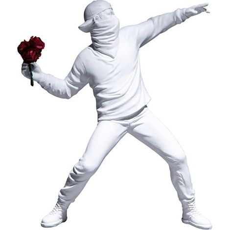 Banksy Sculpture Le Lanceur de Fleurs en Colère 21,5 cm - Art Urbain, Street Art, Collection, Graffiti, Amateurs d'Art Pop Blanc