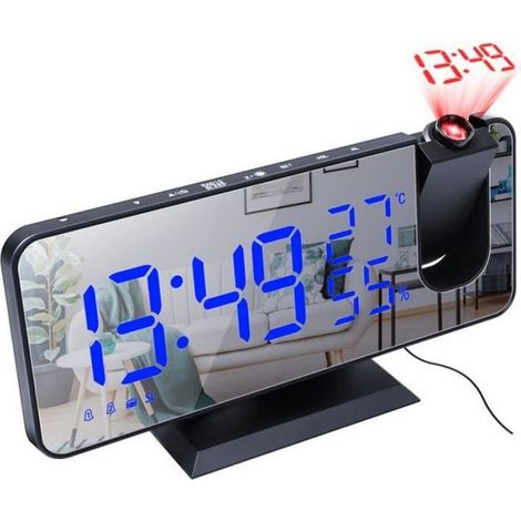Radio-réveil à Projection, Surface de Miroir de réveil numérique électrique à LED pour Le Maquillage avec de Gradation, température (1/4)