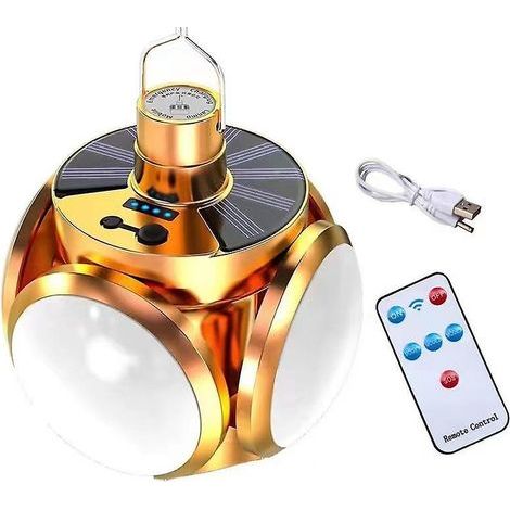 couleur Or Lampe De Camping Led Solaire Usb Rechargeable Avec 4 Feuilles De Lampe Pliables Ip65 Etanche 5 Modes D'eclairage 45 Led Affichage De Pu (1/5)