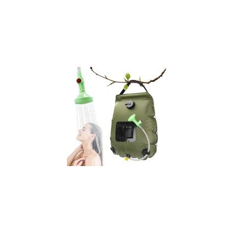 Douche solaire de camping, sac de douche portable solaire, sac à eau extérieur pliable de 20L avec tête de douche commutable et chauffe-eau solaire pour la randonnée et l'escalade (vert armée) (1/5)