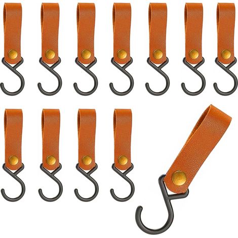 Crochet S en Cuirs, 12 Pièce Crochets de Suspension avec Boucle en Cuir, Caramel Crochets-Tringle Vêtements de S avec Boucle en Cuir, pour le Camping, la Cuisine et Salle de Bain (1/5)