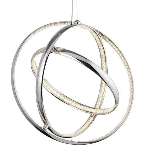Searchlight Rings - Pendentif LED intégré au plafond chromé avec cristaux de verre