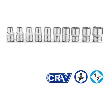 Juego de vasos 1/4" 10 piezas WST2410, acero 50BV30 y Cr-V, acabado cromado, riel de almacenamiento. (1/2)